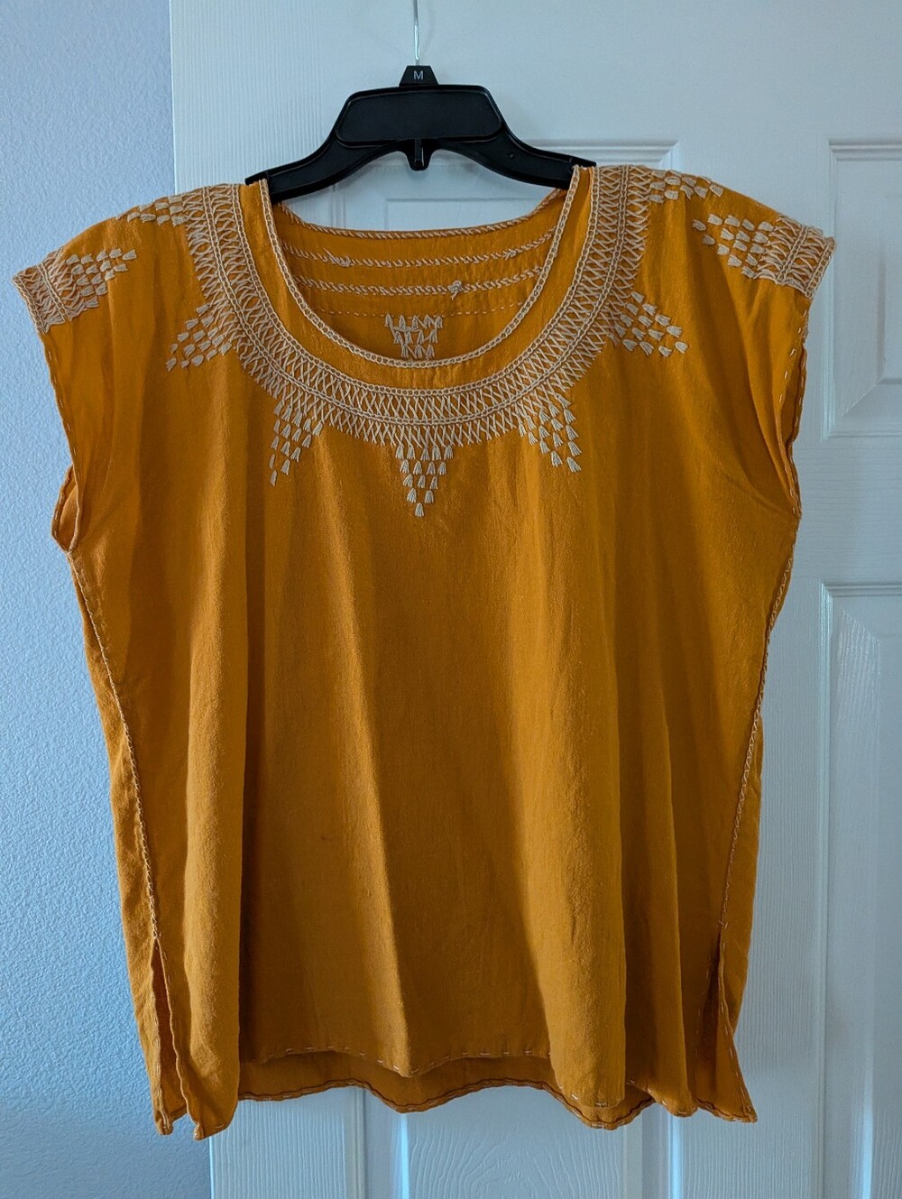 Hand-Embroidered Mustard Women's Cap-Sleeve Top